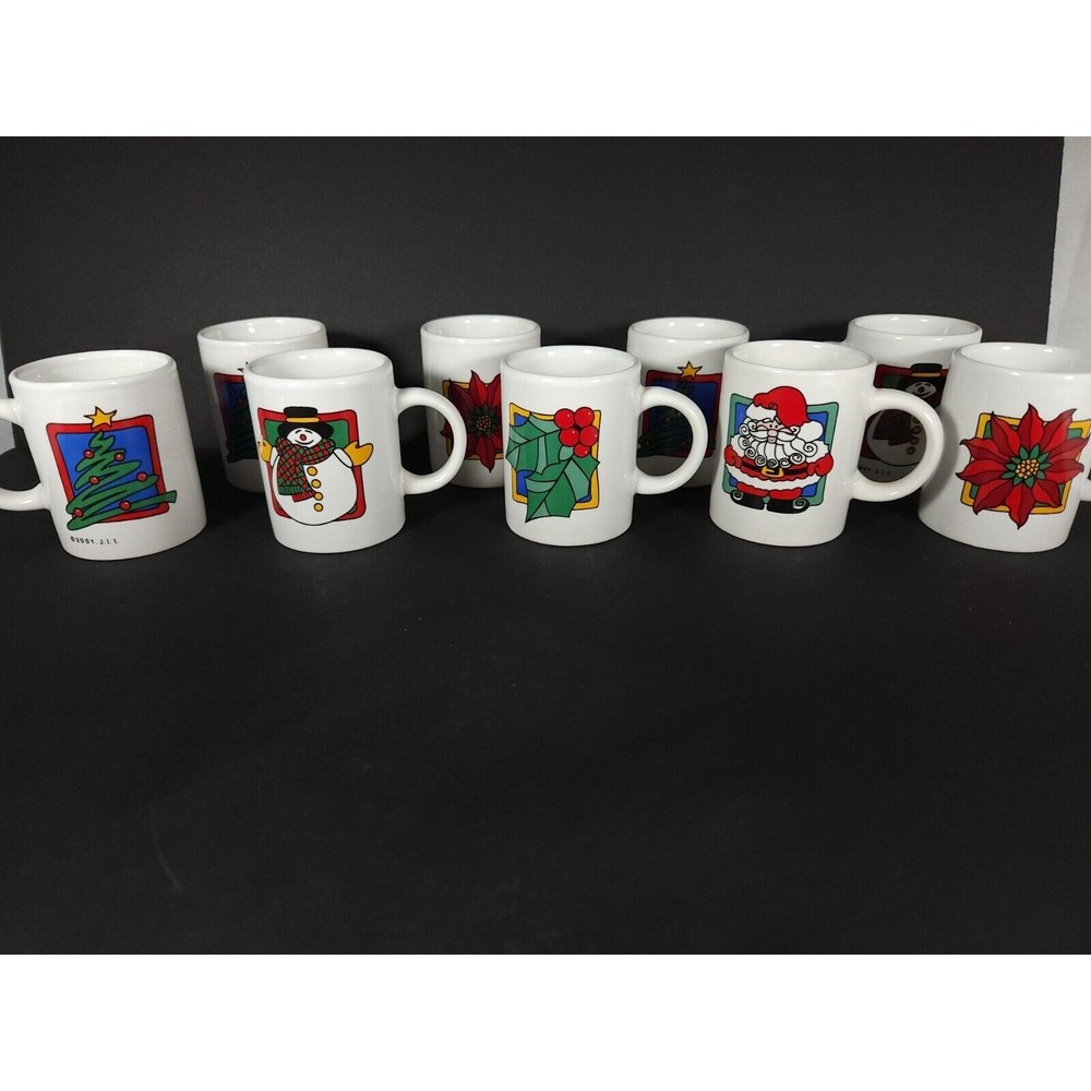 Set Of 9 Vintage‎ small demitasse espresso Christmas Mugs Cups - Picture 2 of 12